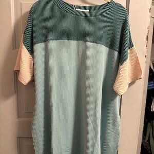 Colorblock Knit Shift Dress in Mint, Teal & Blush